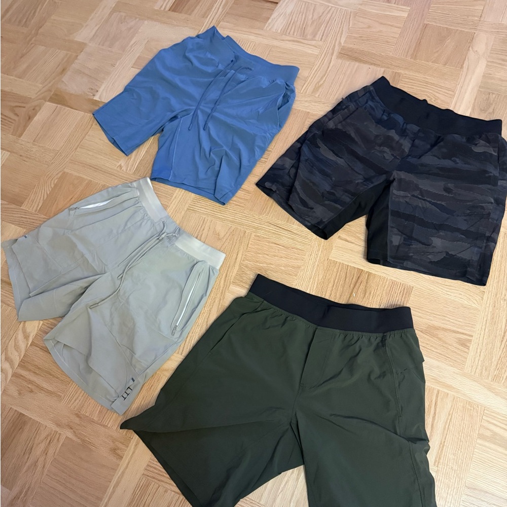 Lot of 4 lululemon athletica Men's Blue, Black, Beige, and Green Athletic Shorts